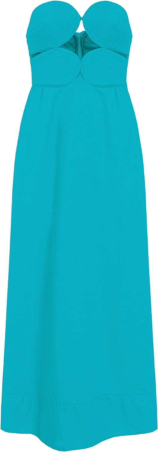 Matelasse Strapless Long Dress Turquoise Product