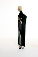 Model wearing the Maxi Skirt and Wide Sleeve Top Set concept from the Adriana Degreas and Sabine Getty collab with 100% Silk styled for a dinner look. 