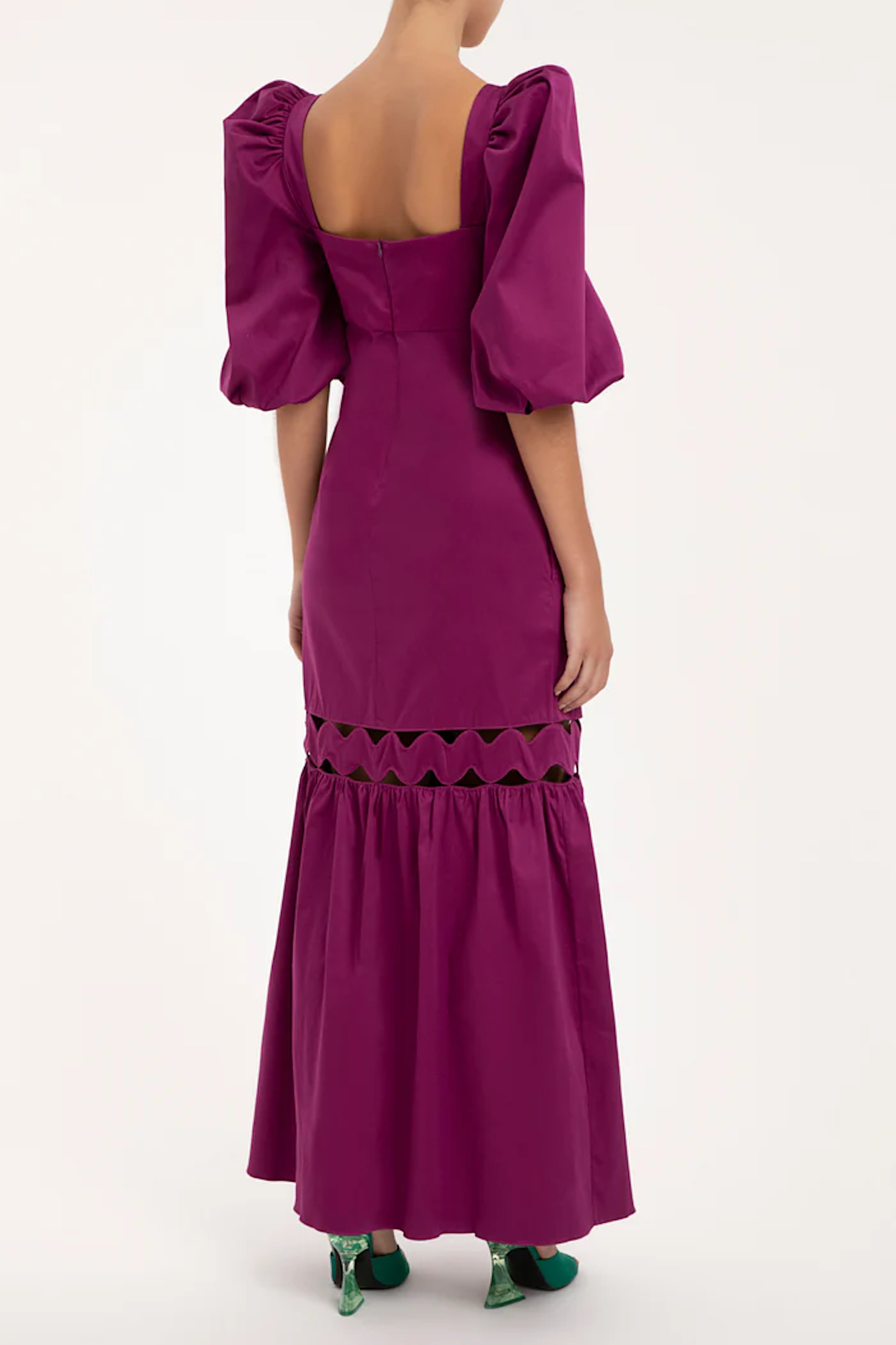 Moves Fuchsia Puff-Sleeved Long Dress Back