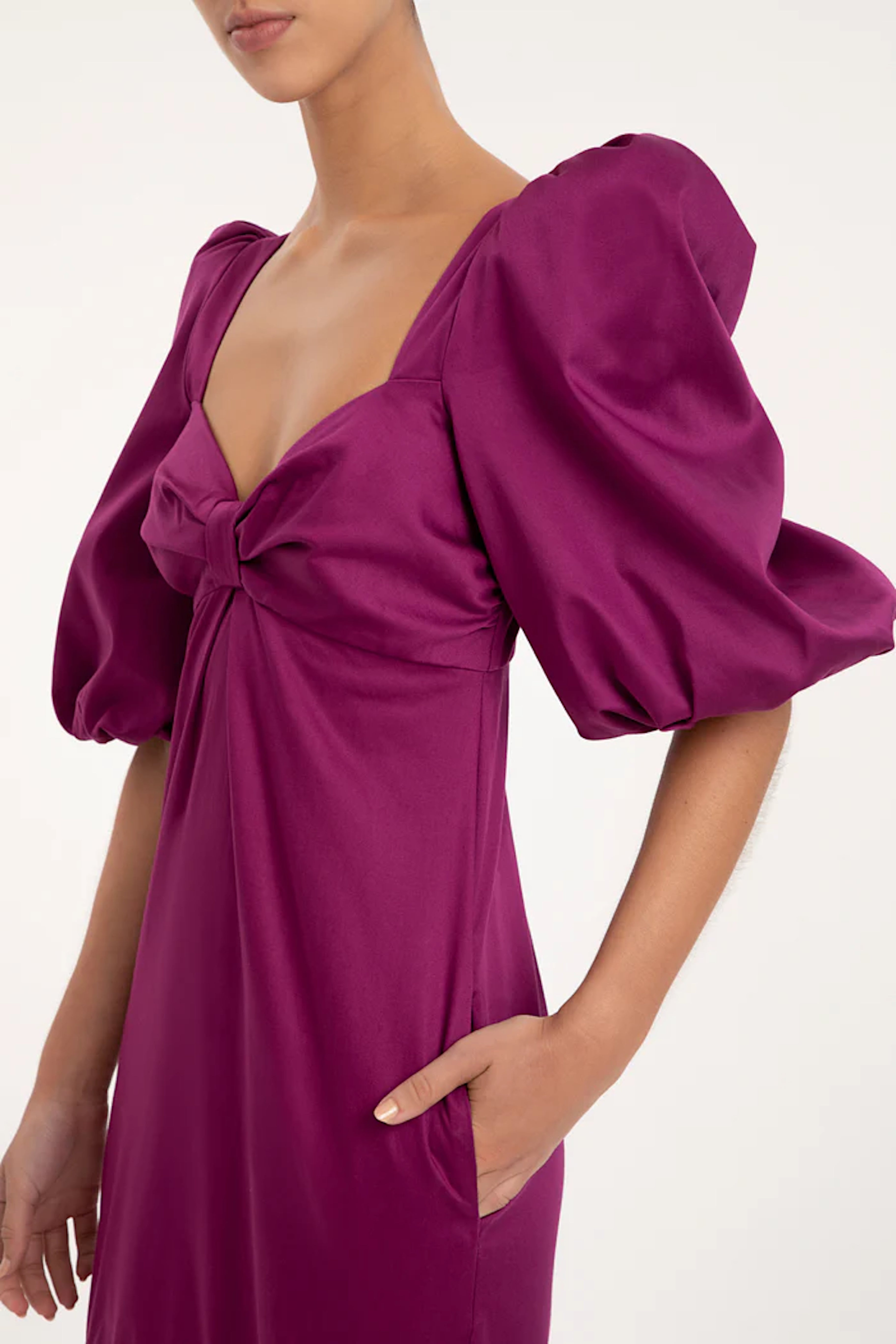 Moves Fuchsia Puff-Sleeved Long Dress Detail