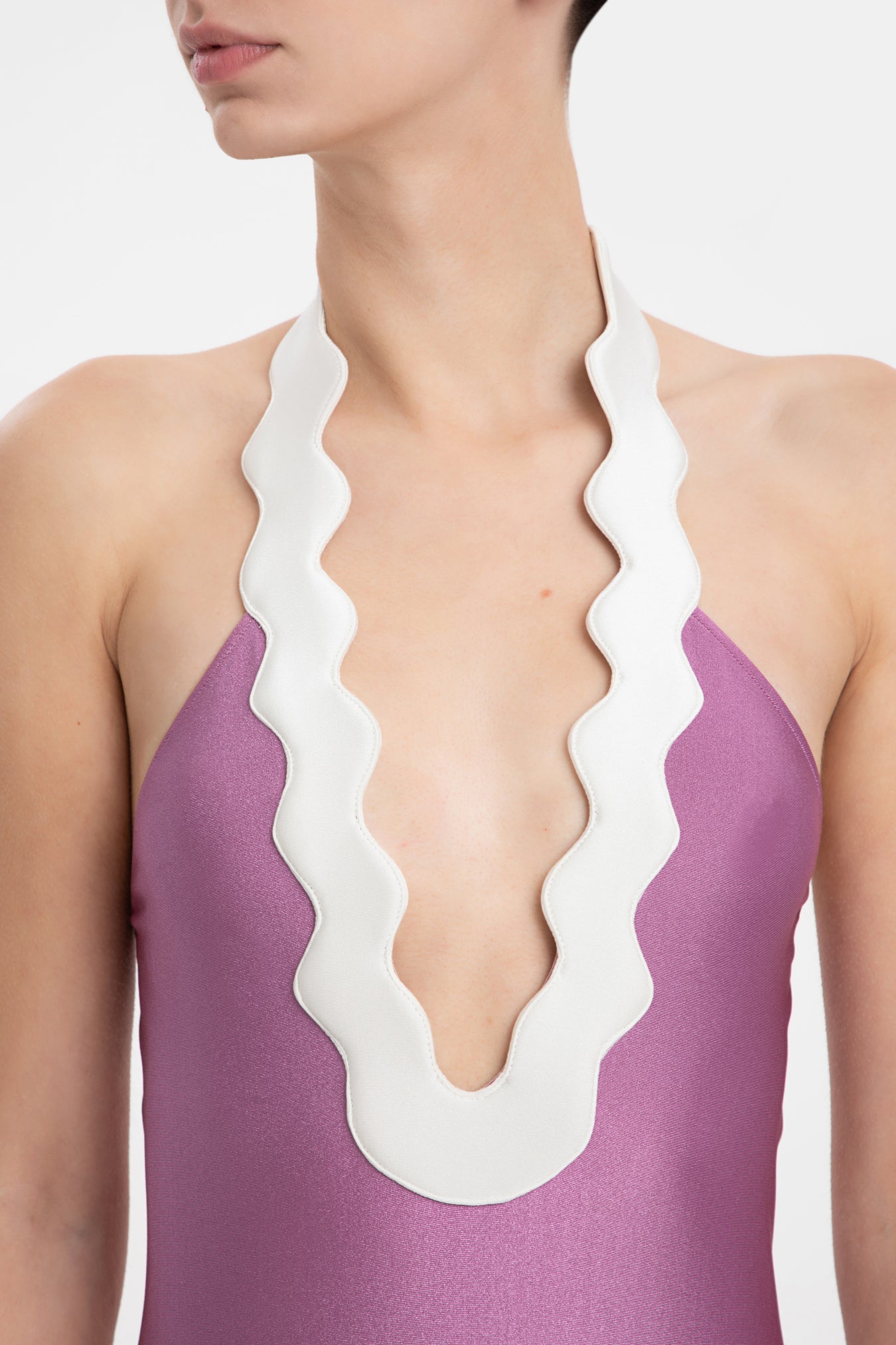 Moves Lilac High-leg Halterneck Swimsuit Detail