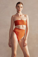 New Pois Solid Paprika High-Leg Bandeau Bikini Front