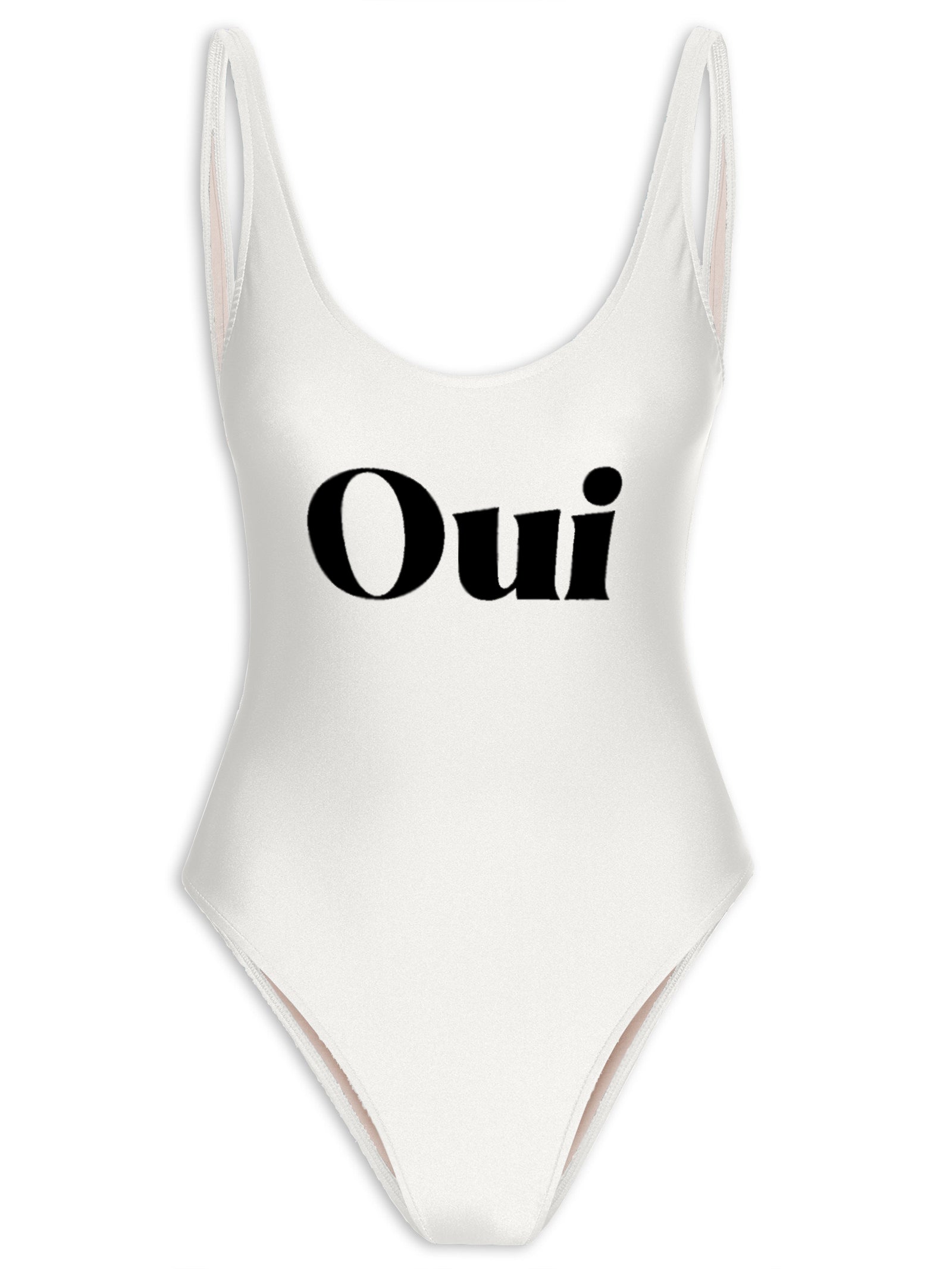 Off-White with Black Text Oui Low-Cut Swimsuit Product
