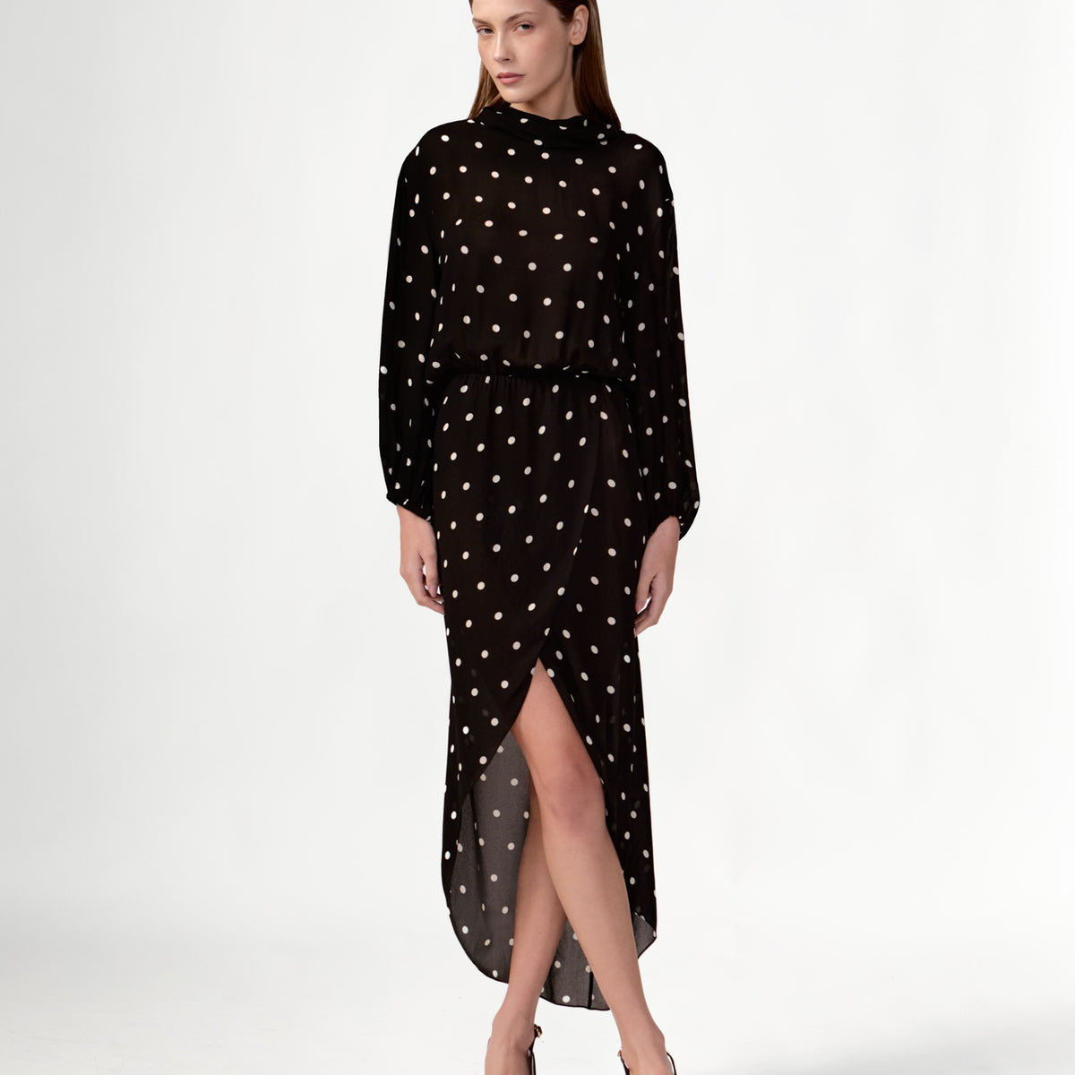 polka dot maxi dress long sleeve Lydia Maxi Dress in Cream and Black Polka Dot UK20 / Cream and Black Polka Dot