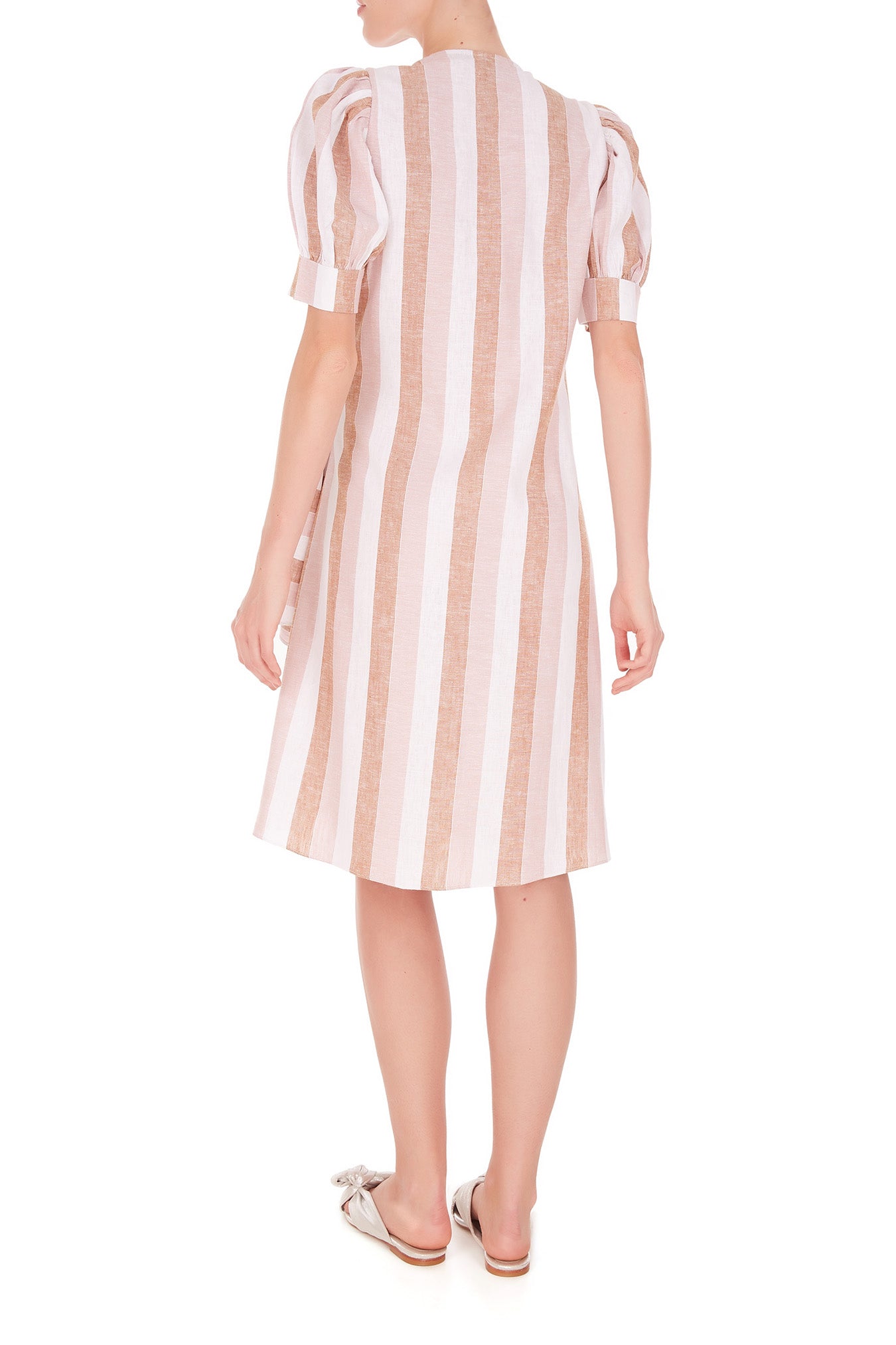 Porto Striped Short Dress With Knot Detail Back