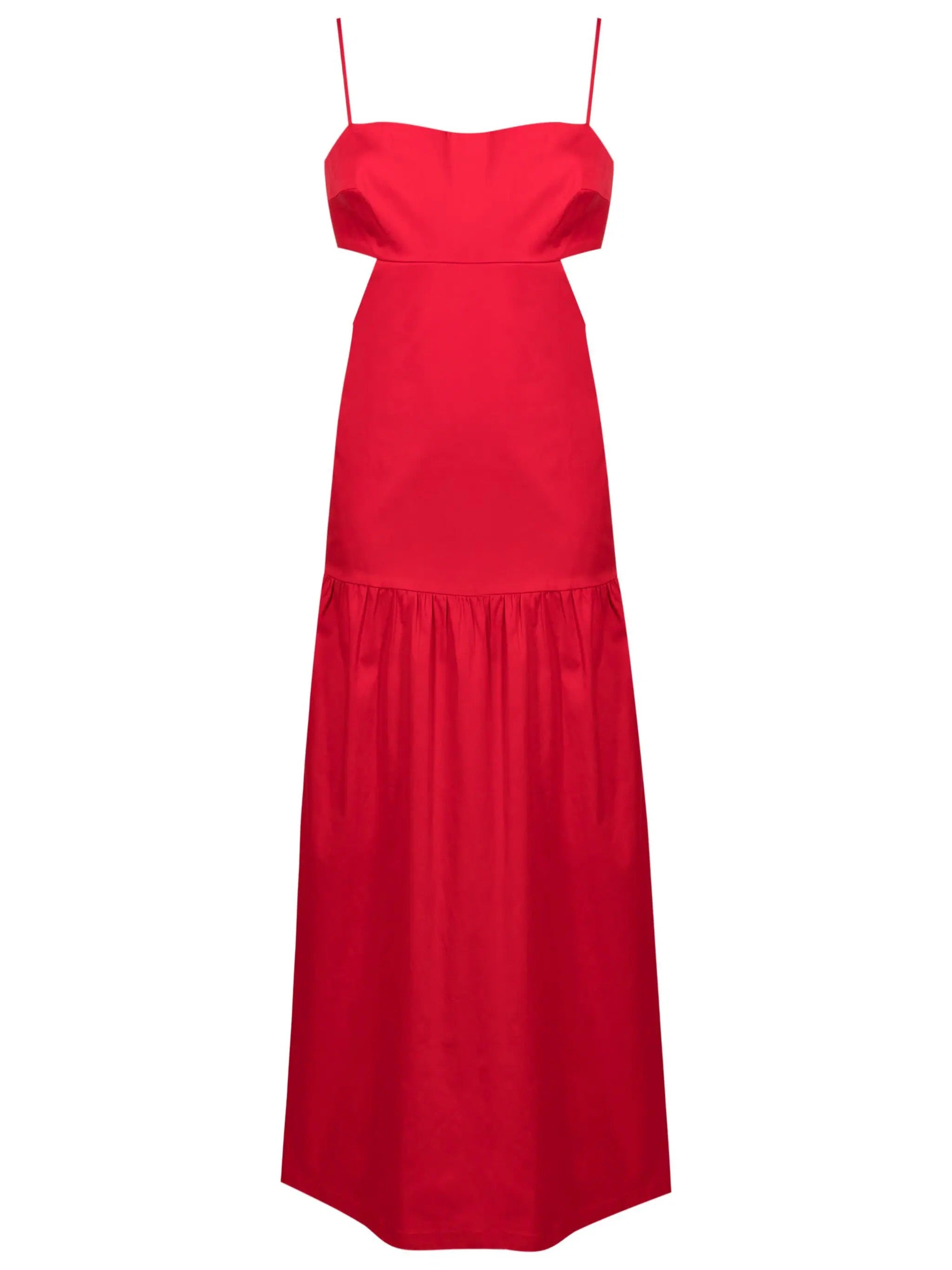 Red Solid Cotton Cut-Outs Long Dress Product