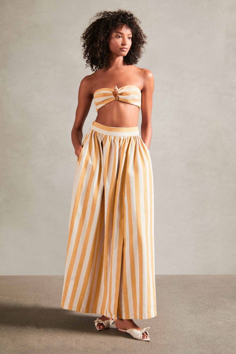 Riviera Off-White and Yellow Striped Long Skirt