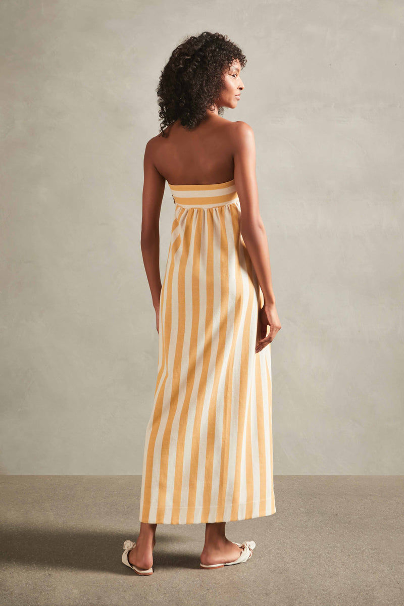 Riviera Off-White and Yellow Strapless Long Dress Back