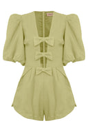 Fantasy Solid Playsuit with Bows