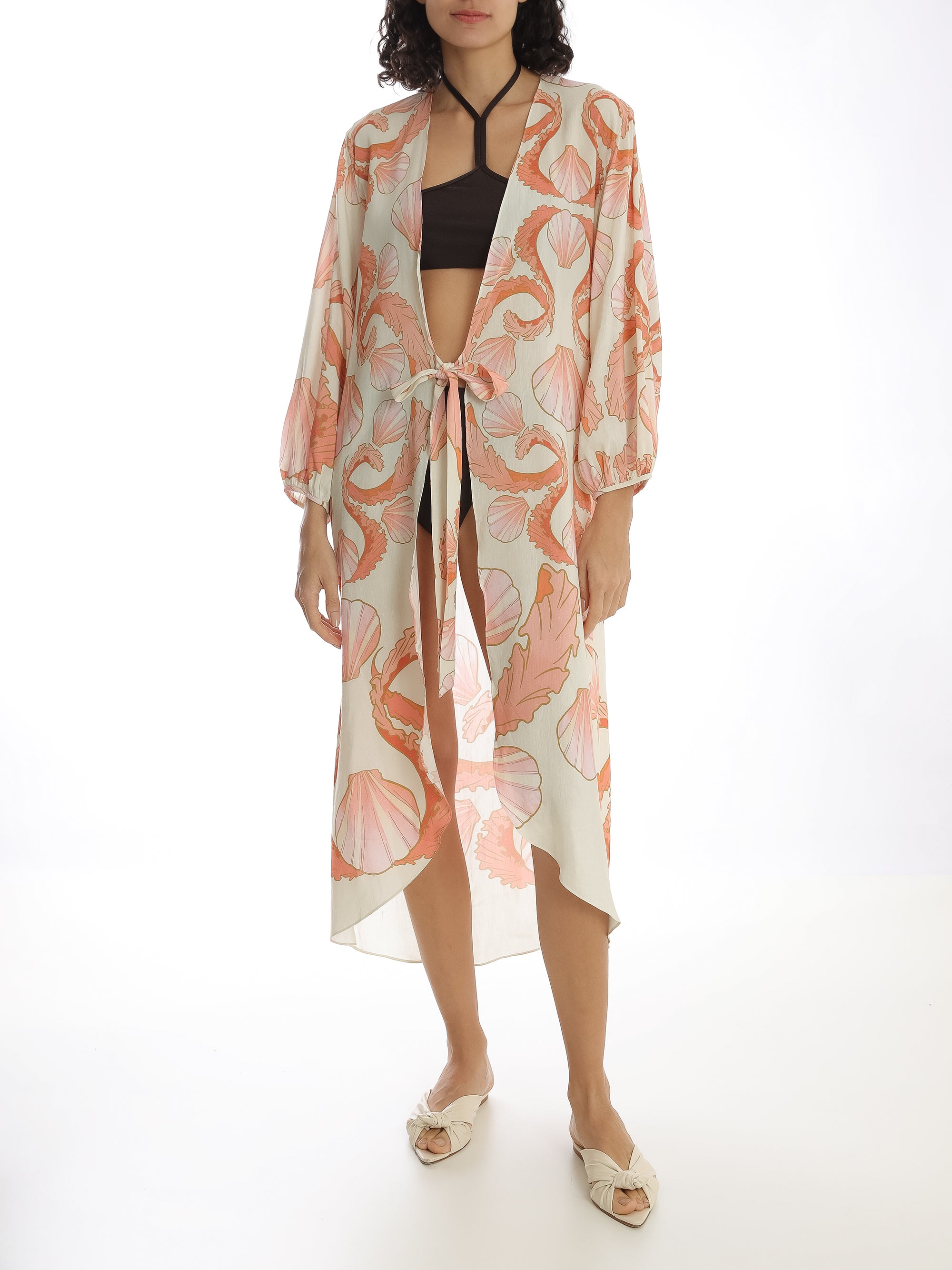 Seashell Off White Long Robe Front 2