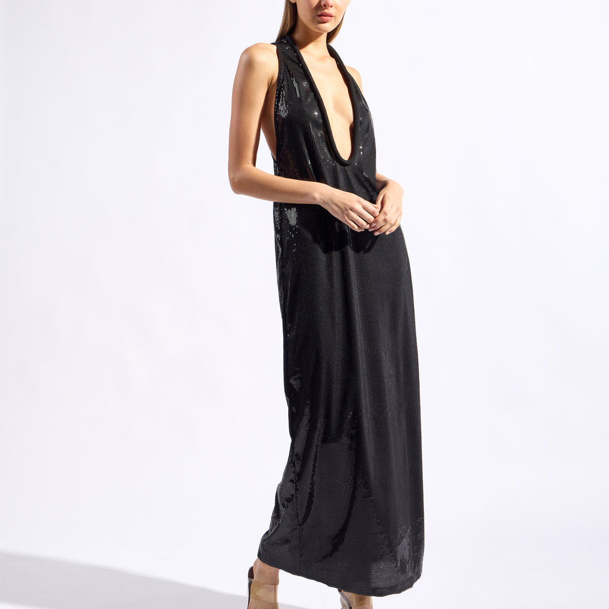 Sequin Plunge Maxi Dress