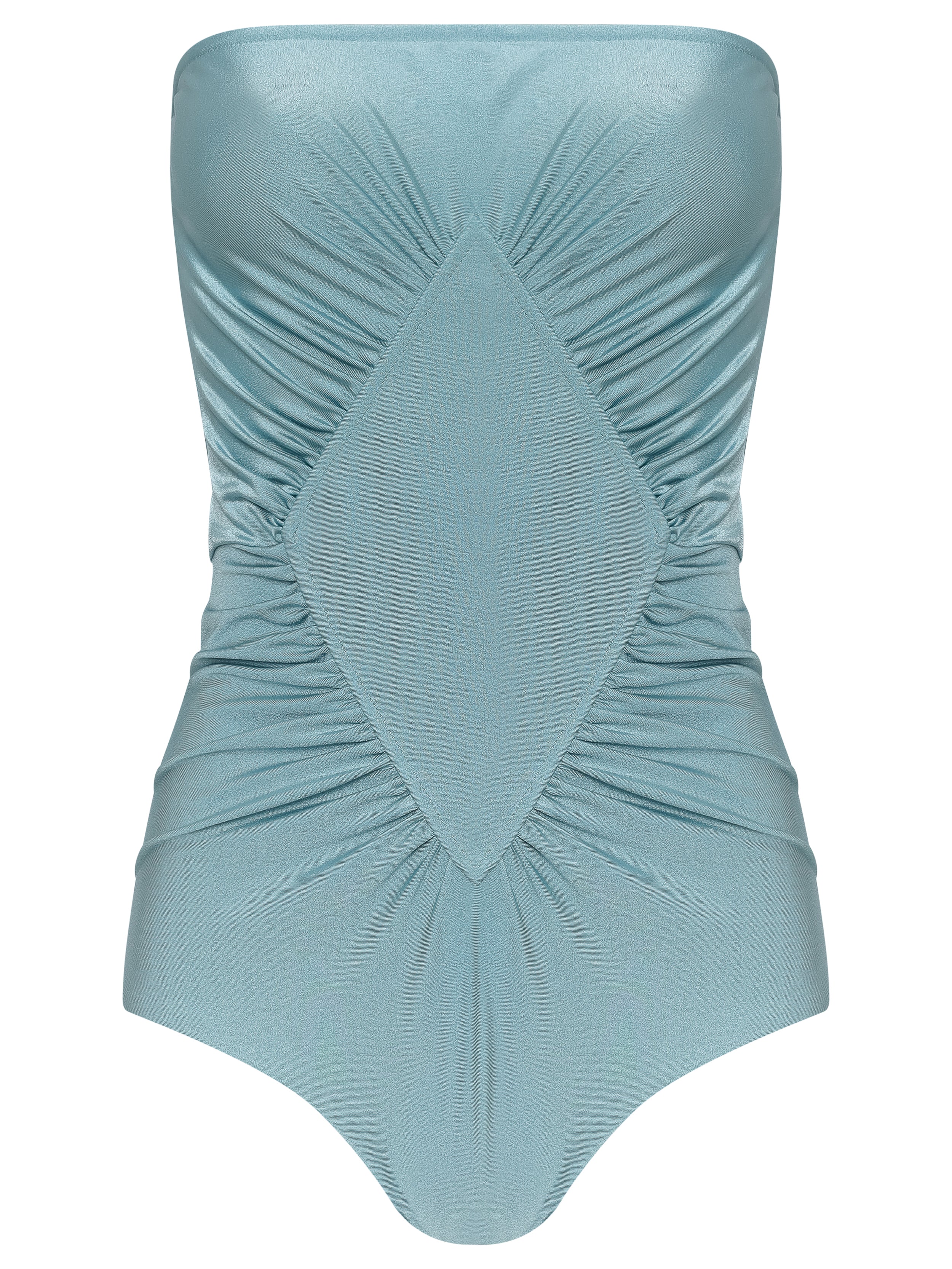 Solid Antique Blue Frilled Strapless Swimsuit Product