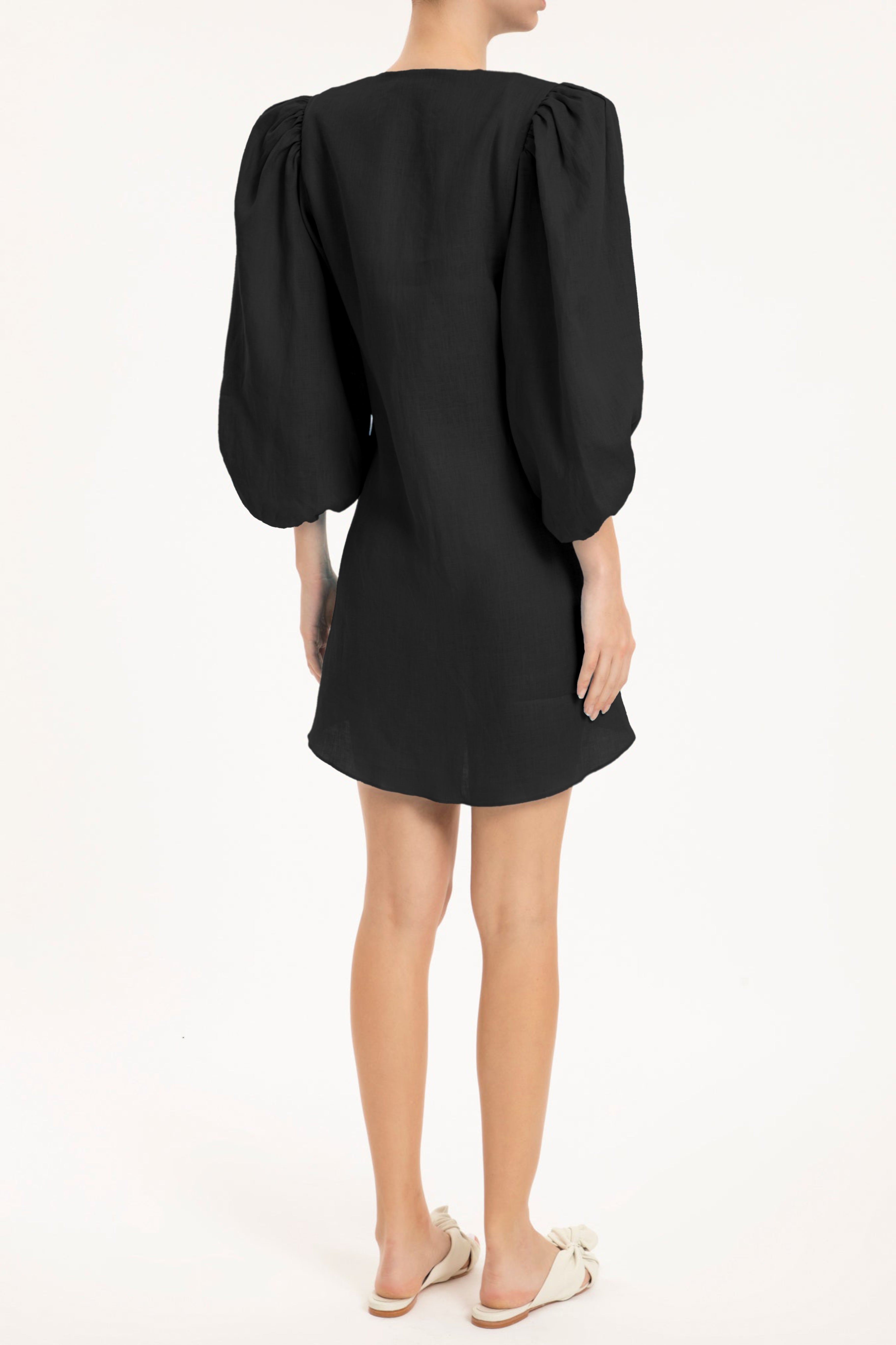 Solid Black Shirt with Voluminous Sleeves Back