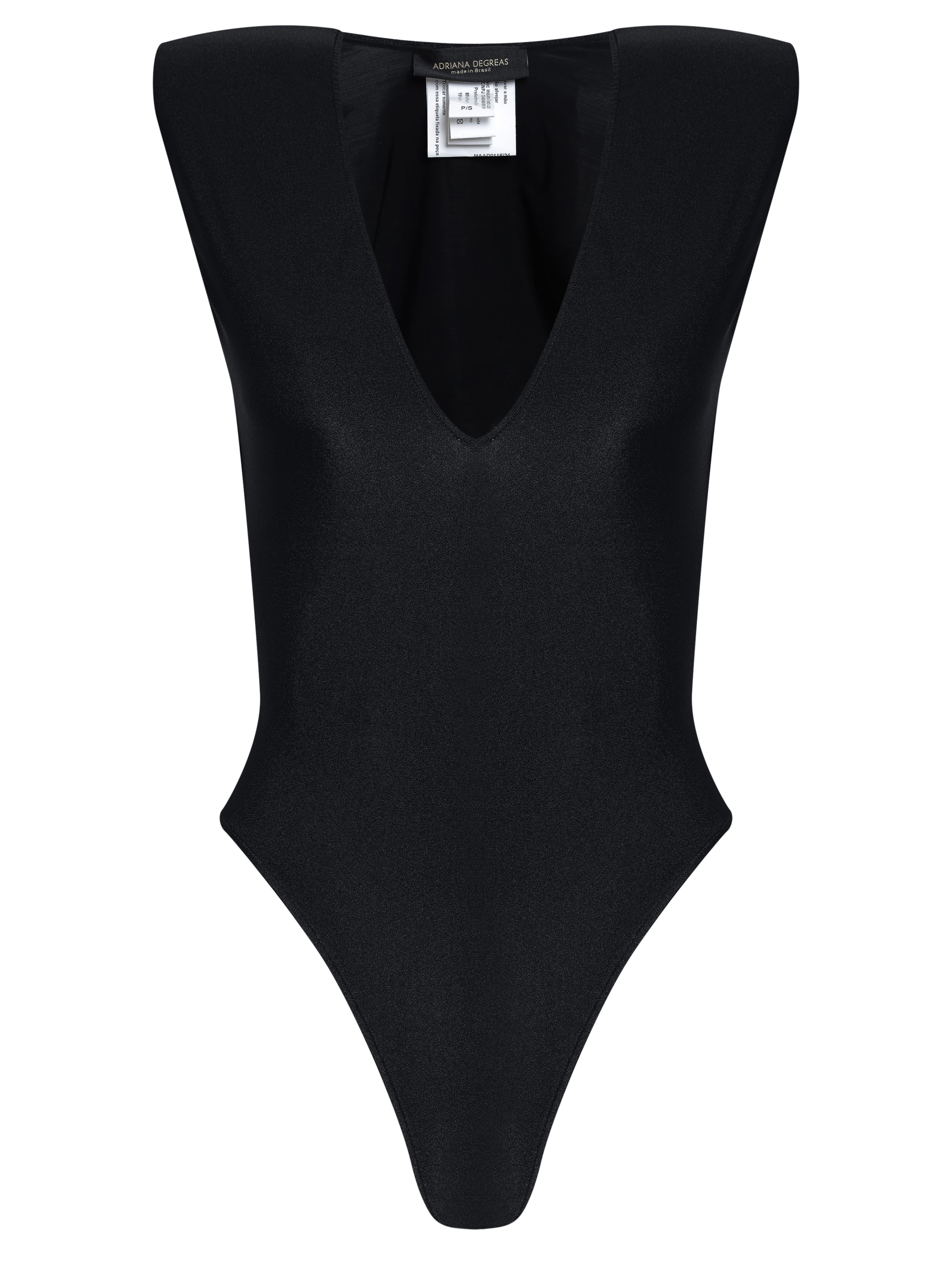 Solid Black Shoulder-Pad High-Leg Swimsuit Product