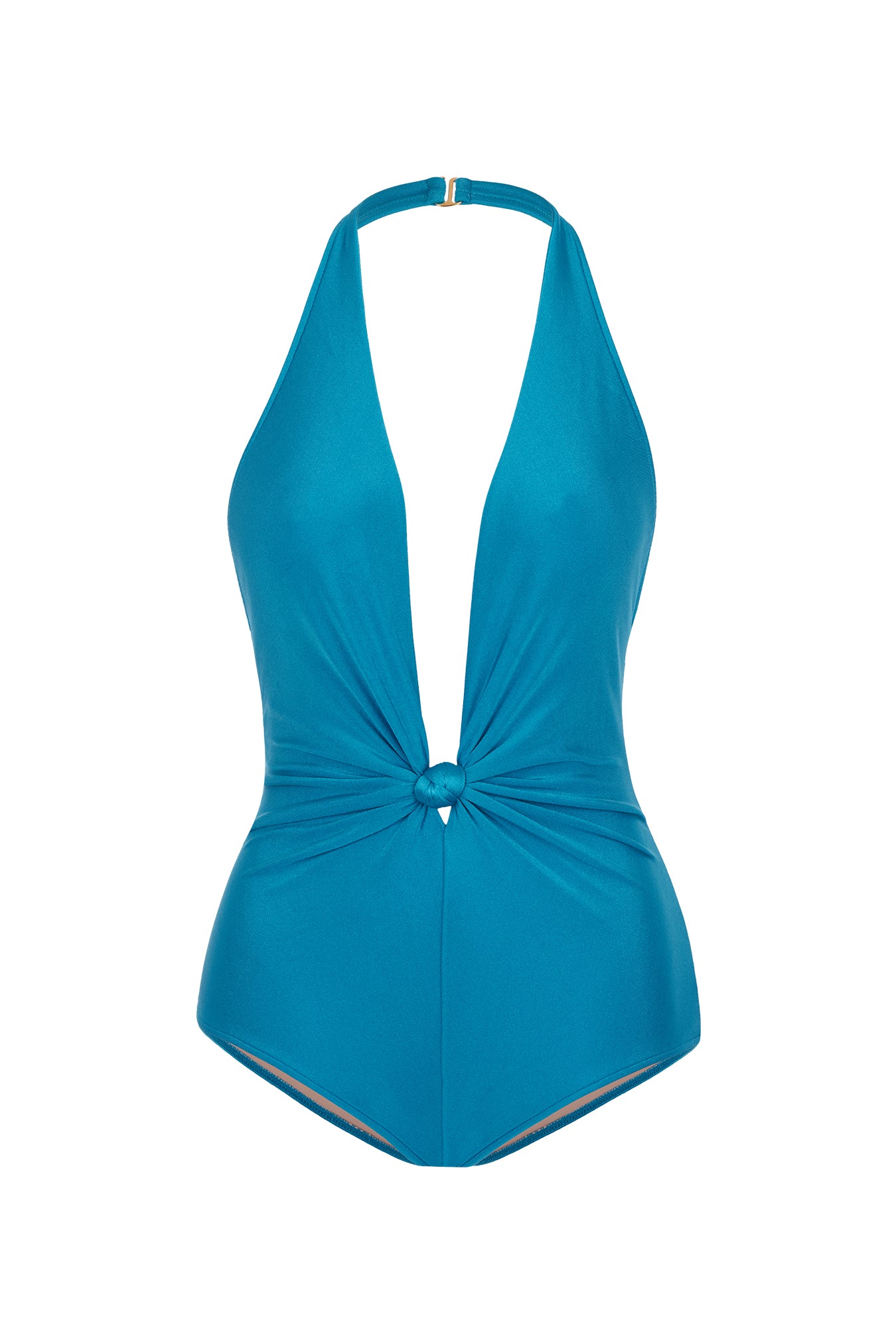 Solid Blue Halterneck Swimsuit With Knot Product