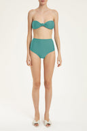 Solid Blue Heritage Hot Pants Bandeau Bikini Front