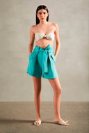 Solid Blue Shorts With Sash Front