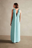 Solid Blue Straps Long Dress Back