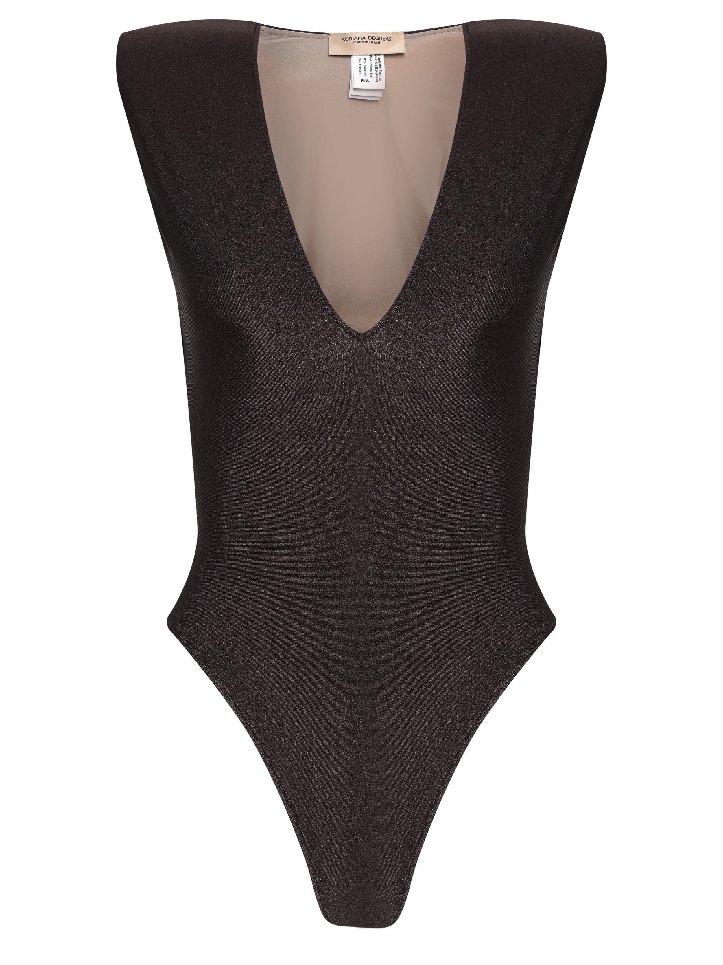 Solid Brown Shoulder-Pad High-Leg Swimsuit Product