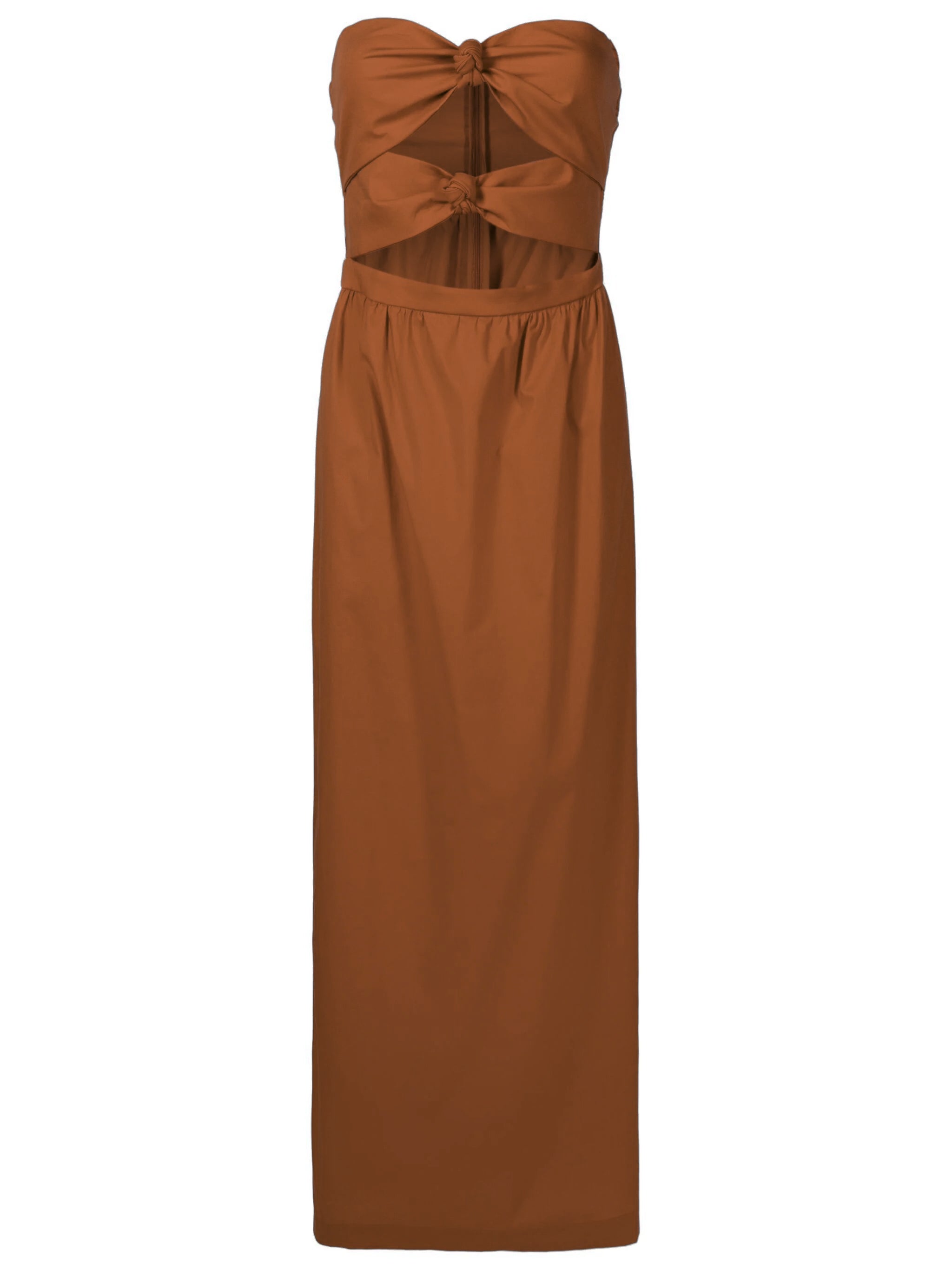 Solid Brown Strapless Double-Knot Long Dress Product