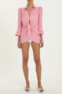 Solid Carre Vintage Pink Puff-Sleeved Shirt Front