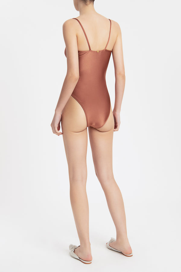 Solid Carre Vintage Swimsuit With Knot Back