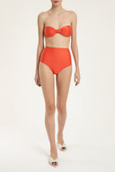 Solid Coral Hot Pants Bandeau Bikini Front