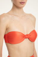 Solid Coral Hot Pants Bandeau Bikini Top Detail
