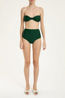 Solid Green Hot Pants Bandeau Bikini Front
