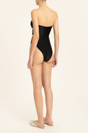 Solid High-Leg Matelasse Swimsuit Black Back