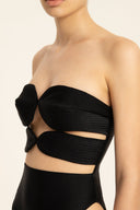 Solid High-Leg Matelasse Swimsuit Black Detail