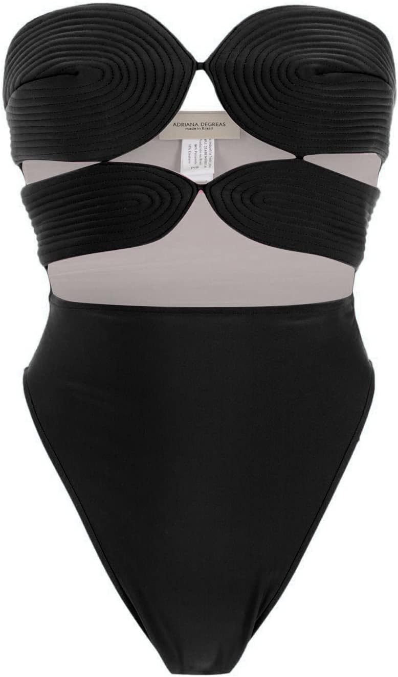 Solid High-Leg Matelasse Swimsuit Black Product