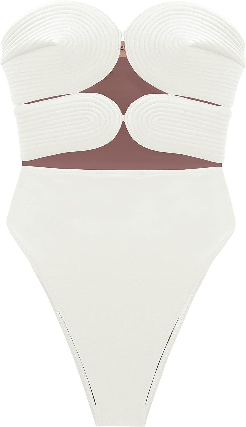 Solid High-Leg Matelasse Swimsuit Off White Product