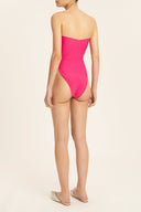 Solid High-Leg Matelasse Swimsuit Pink Back