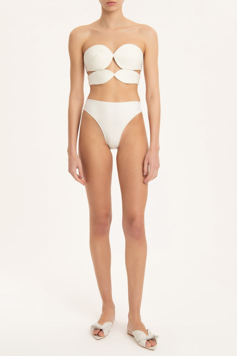 Solid High-leg Matelasse Bikini Off White Front