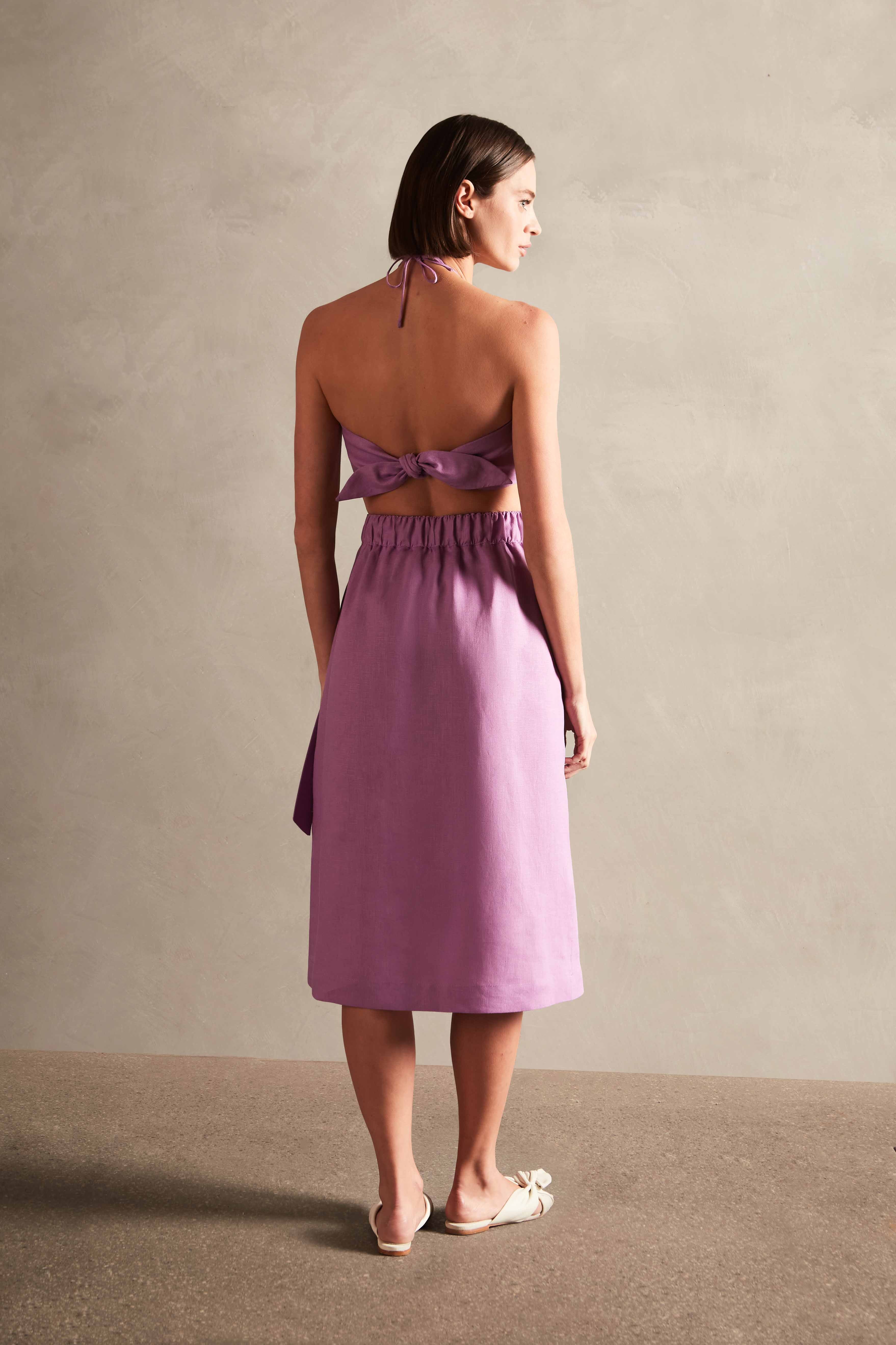 Solid Lilac Midi Skirt Back