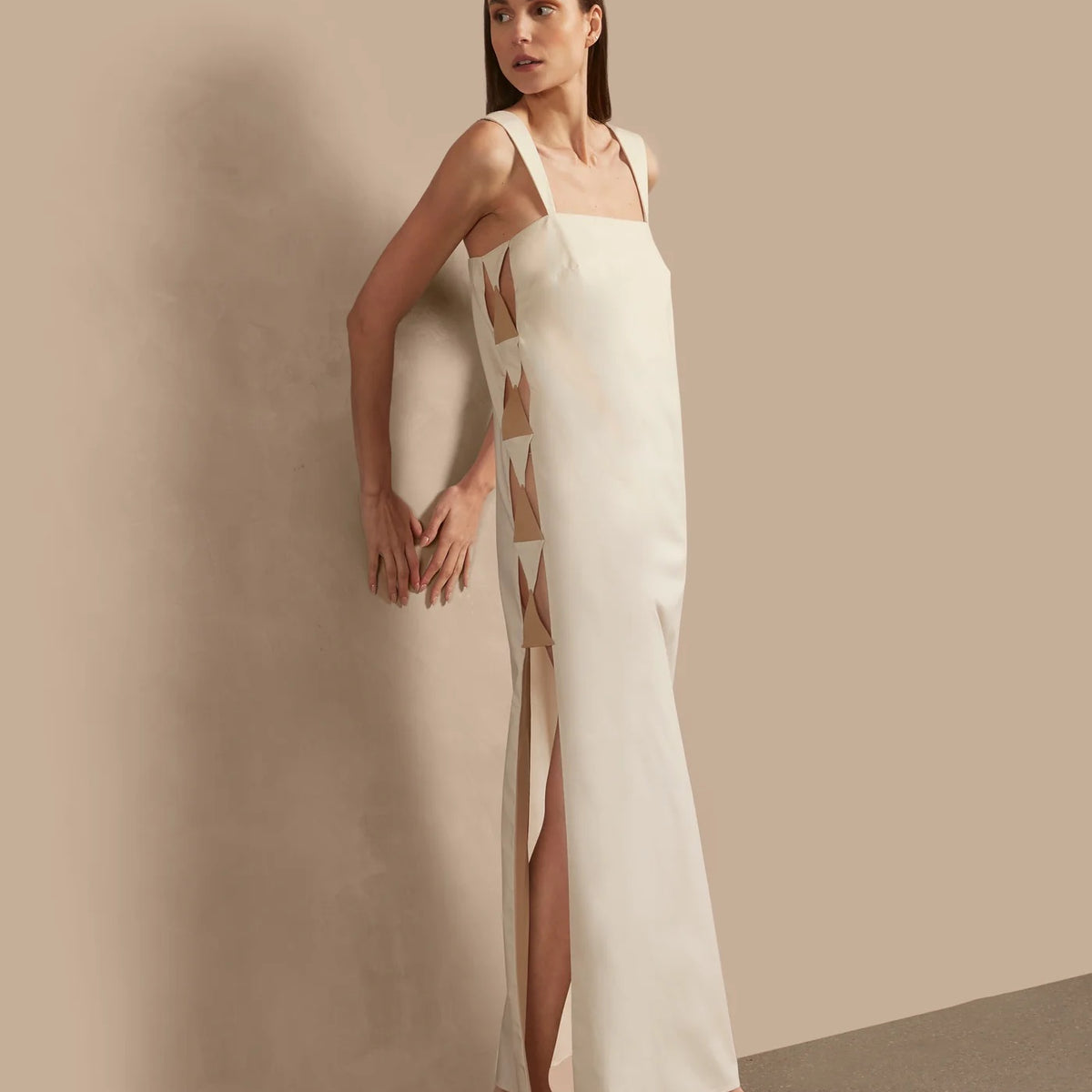 Women's Solid Cut-Out Long Dress | Color: Off White