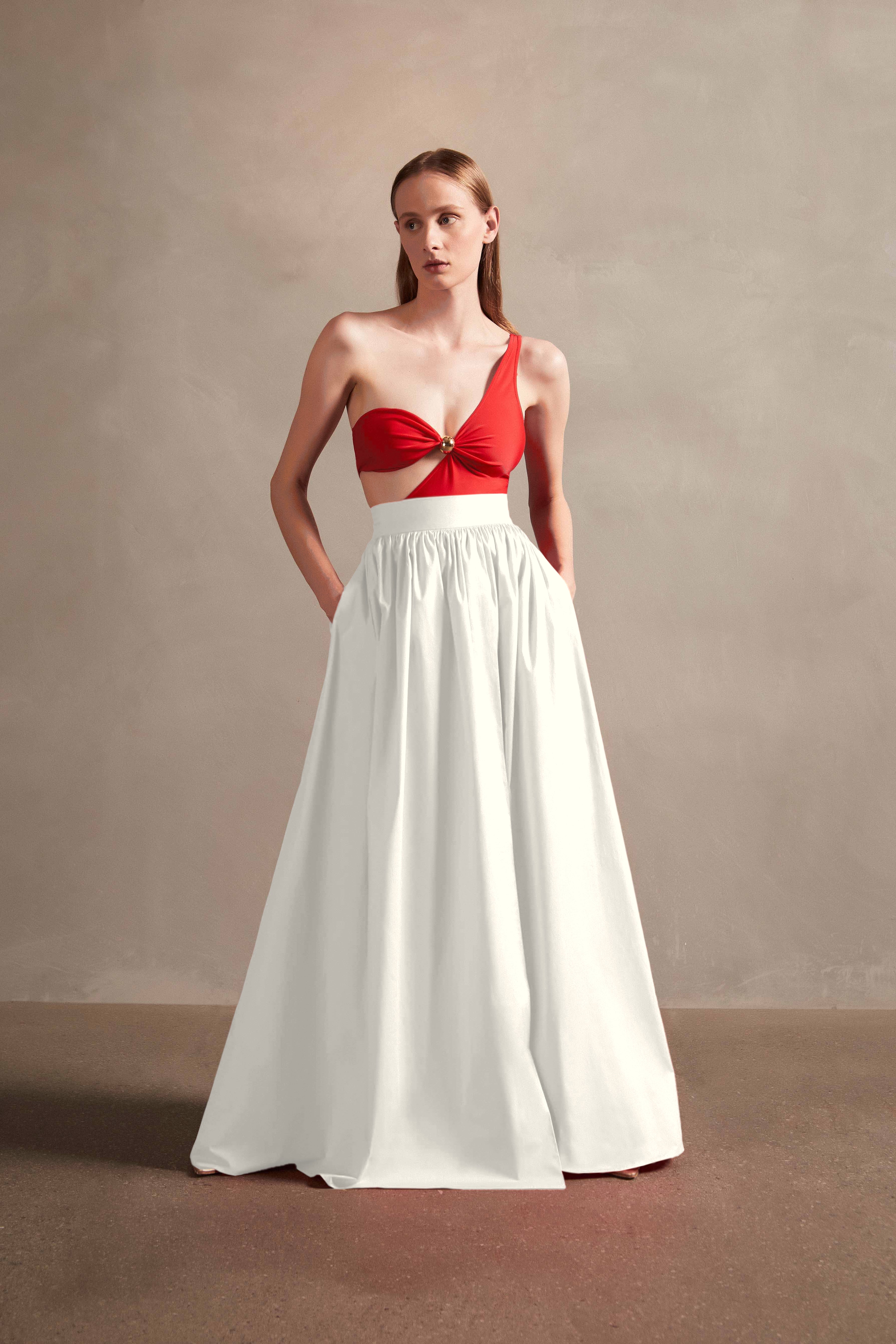 Solid Off White Long Skirt Front
