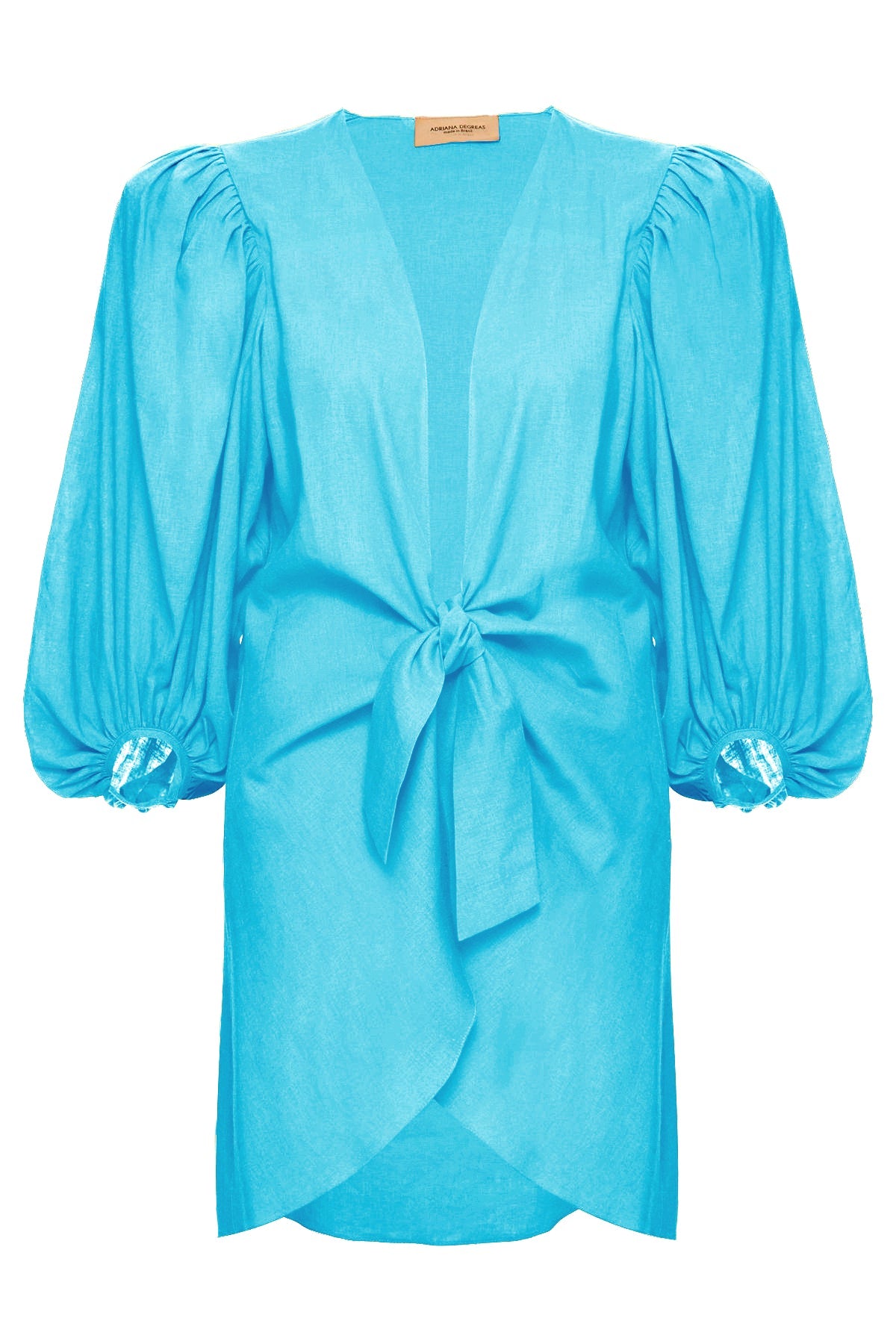 Solid Turquoise Shirt With Voluminous Sleeves And Knot Product