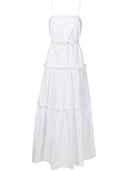 Still image of the Solid Ruffled Long Dress in off white , with 98% COTTON 2% ELASTANE
