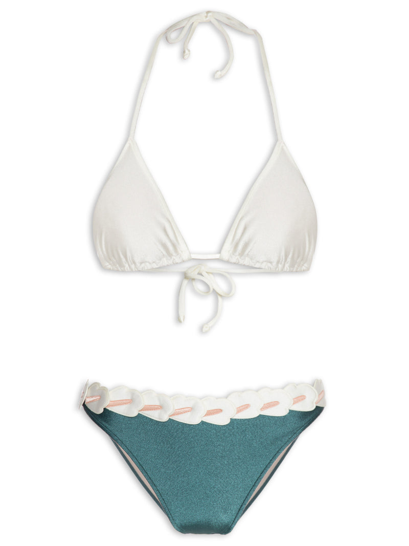 Spray Of Flower Solid Detailed High-Waisted Triangle Bikini Off White and Bonsai Product