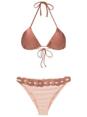 Spray Of Flower Solid Detailed High-Waisted Triangle Bikini Rose and Bronze Product