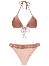 Spray Of Flower Solid Detailed High-Waisted Triangle Bikini Rose and Bronze Product