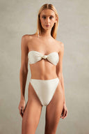 Spray Of Flower Solid High-Leg Strapless Bikini Off White Front