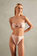 Spray Of Flower Solid High-Leg Strapless Bikini Pink Front
