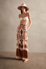 Spray Of Flower Wide-Leg Pants Brown Front