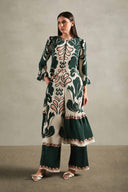 Spray Of Flower Wide-Leg Pants Green Front