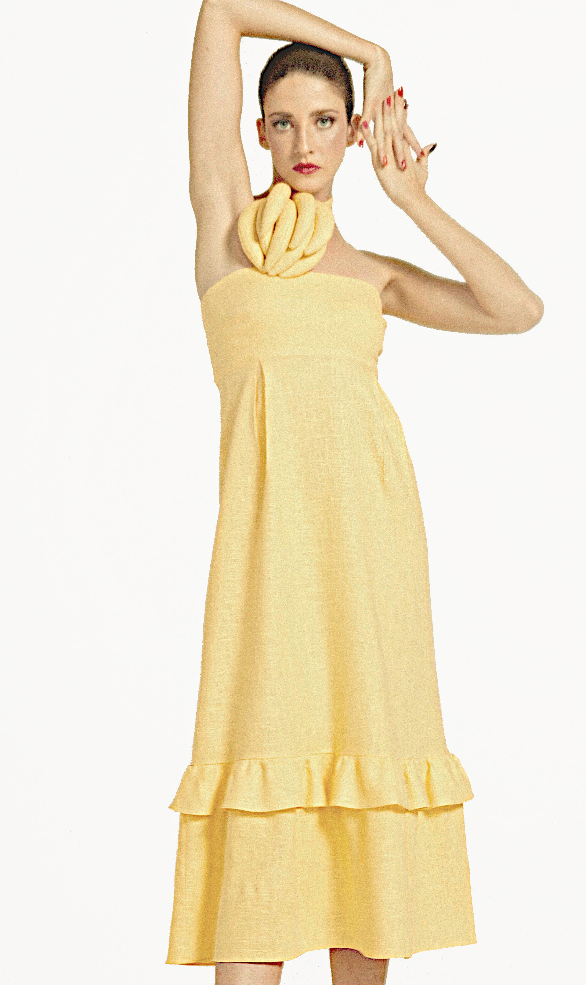 Strapless Midi Dress With Bananas Detail