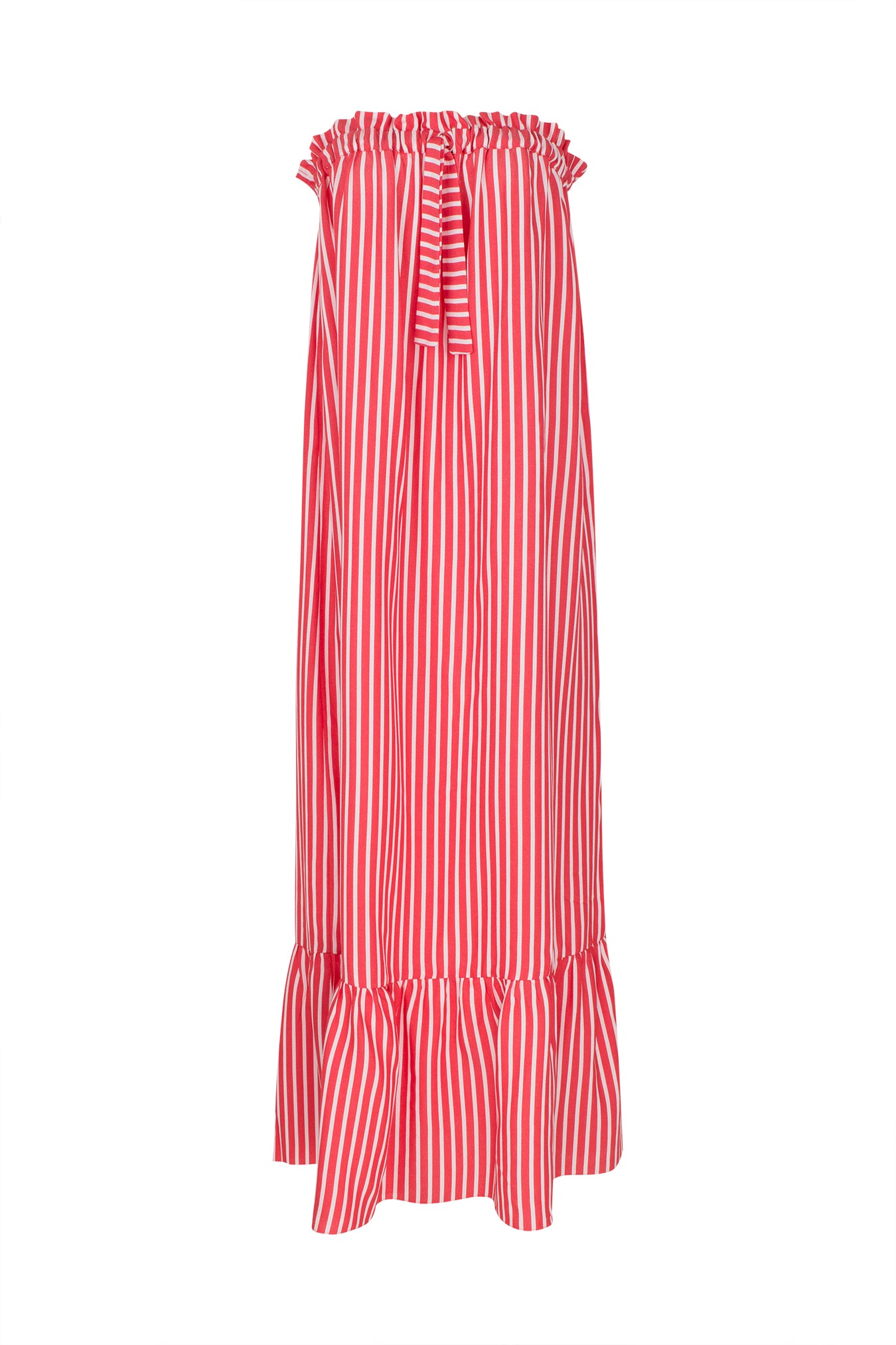 Striped Strapless Midi Dress With Ruffles Product