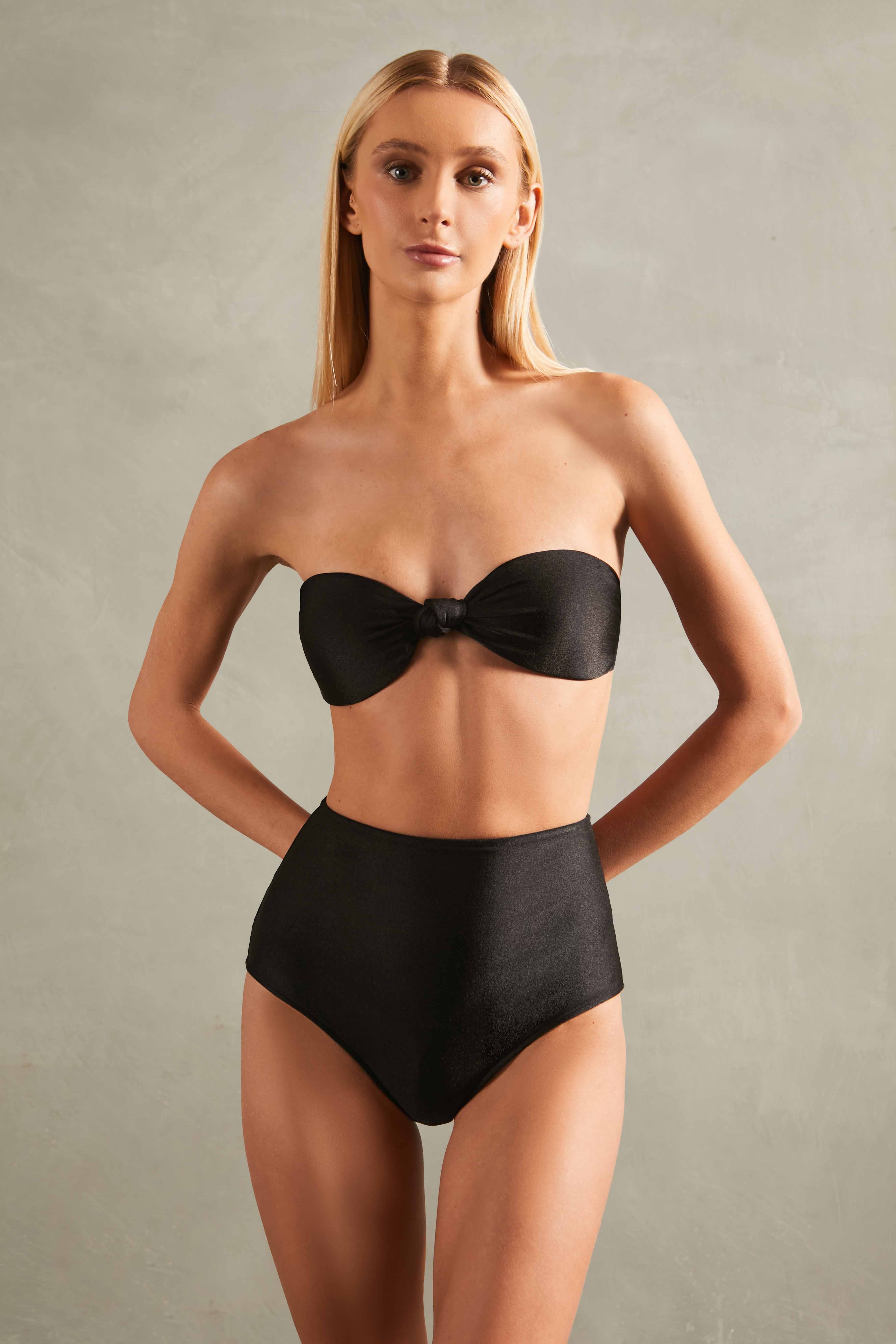 Timeless Black High-Waisted Strapless Bikini Front
